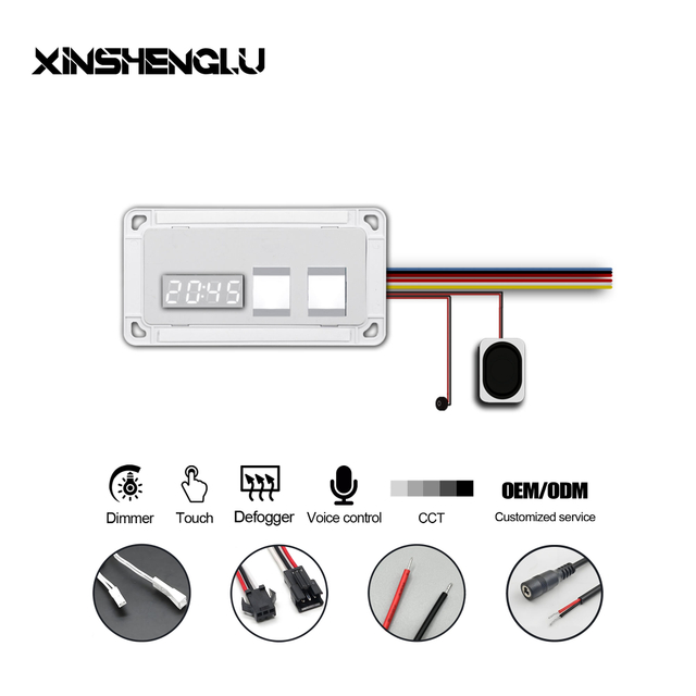 Smart Mirror Touch Control Module with LED Clock, Voice Control, and Defogger