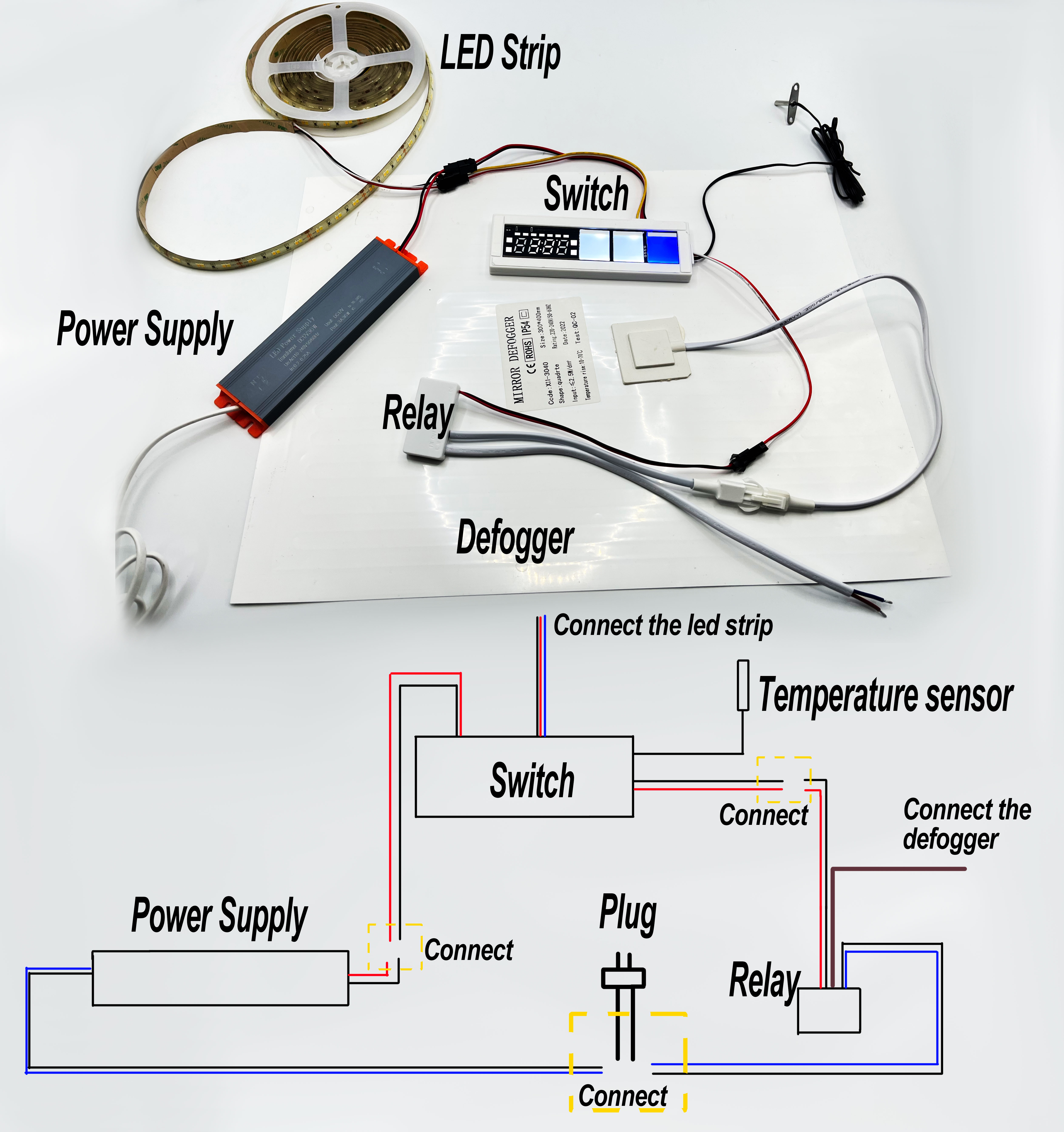 Triple Touch Sensor Switch with Temperature&Time Display And Relay