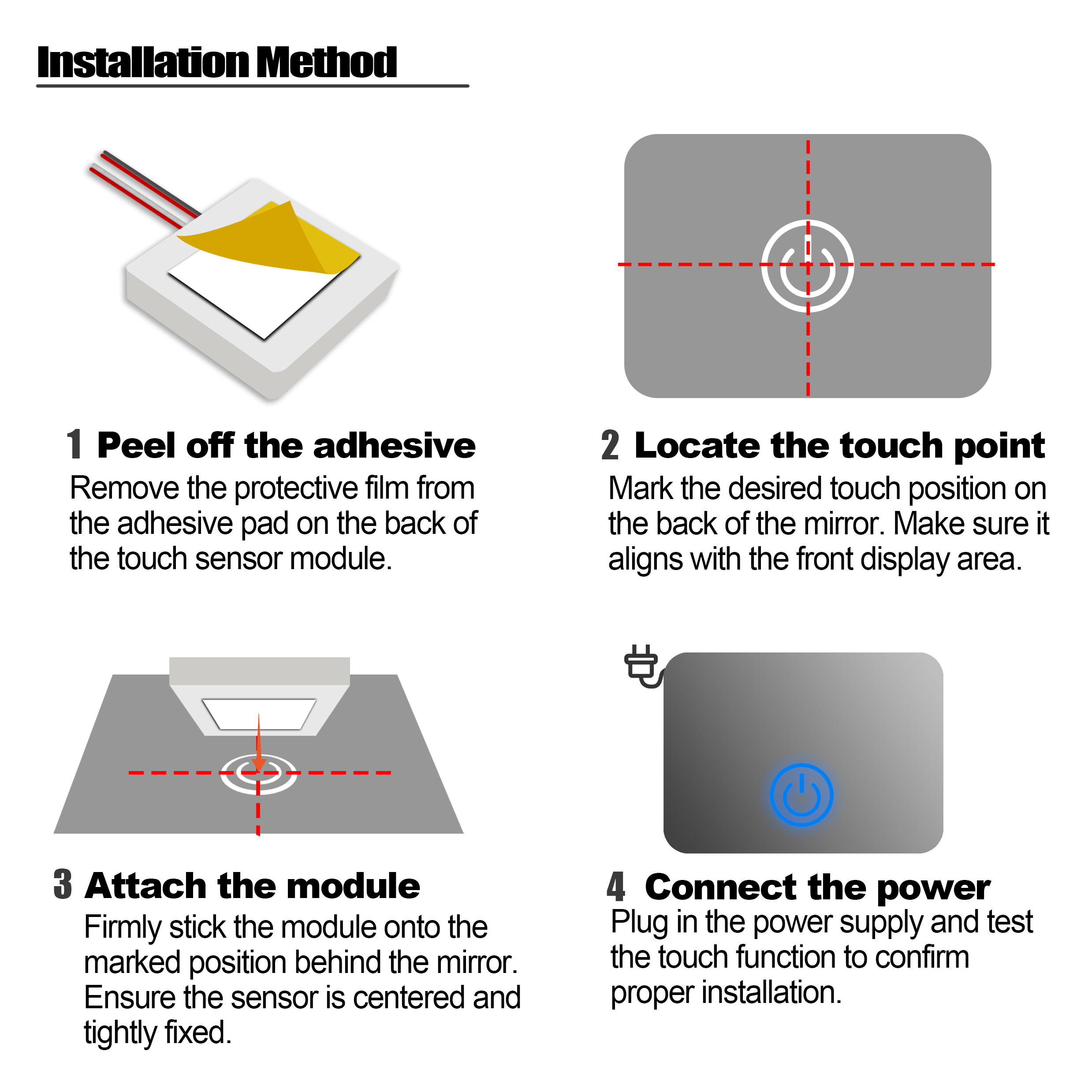 3-in-1 Touch Sensor Switch Module for LED Mirror | Stepless Dimming, CCT Control & Defogger