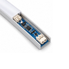 MK01 blue sensor switch PCB positioned inside a silver LED aluminum profile with a translucent diffuser.