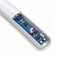 Blue MK02 sensor control PCB positioned inside a silver LED aluminum profile with a partially fitted white diffuser.