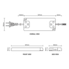 Technical drawing of XSL-3612 12V LED power supply showing top, front and side views with 127 × 50 × 15 mm housing dimensions.