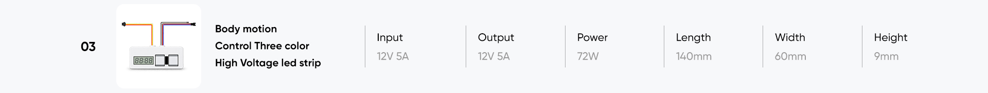 XSL-SA3D-RT motion sensor LED mirror switch specification chart showing single-color lighting control, wiring connections and controller dimensions.